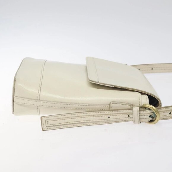BURBERRY Shoulder Bag Leather White Auth